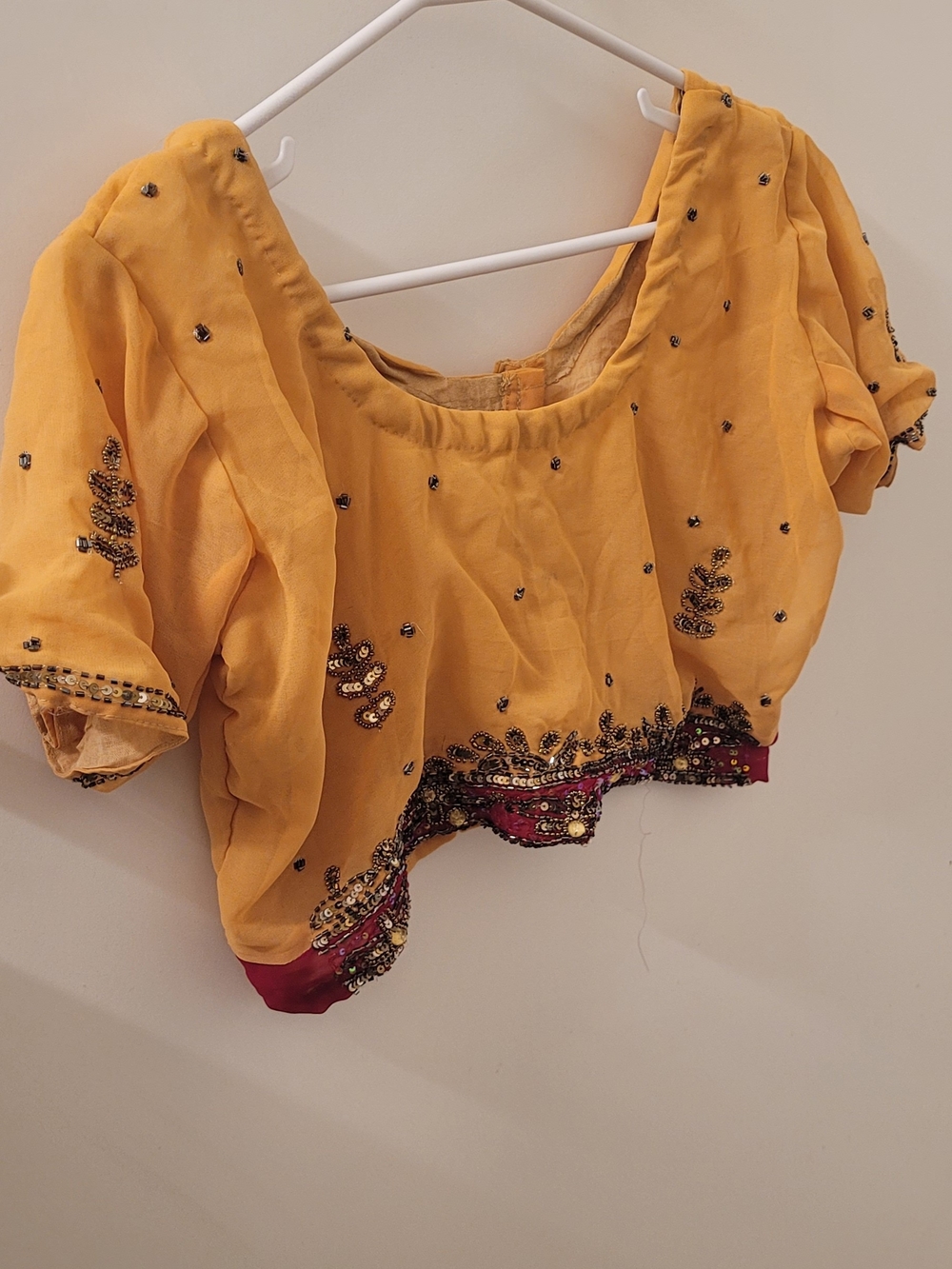 Embellished Yellow Women's Blouse with Sequin Trim